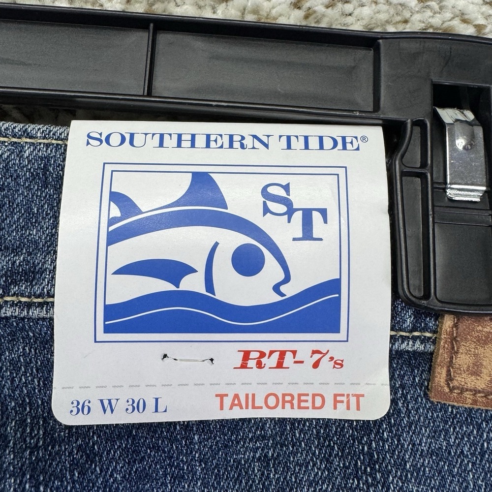 New Southern Tide Jeans Men's 36x30 Blue Denim Bootcut Tailored Fit Medium Wash - Picture 12 of 16